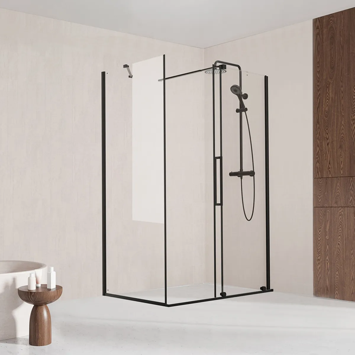 Badnor Køhler ll Dusjhjørne m/skyvedør 122-142x90cm - matt sort