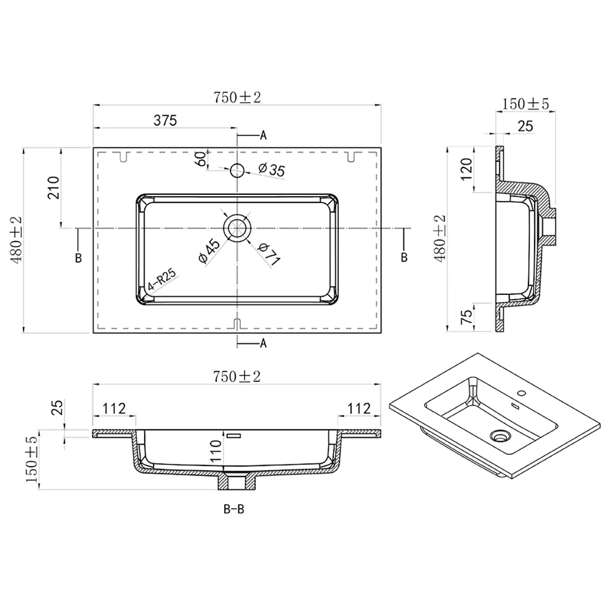 Badnor Marikken 75cm servantskap i LYS EIK/HVIT SPILE, m/hvit servant