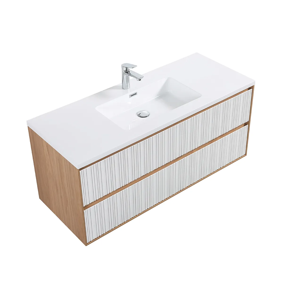 Badnor Marikken 120cm servantskap i LYS EIK/HVIT SPILE, m/hvit servant