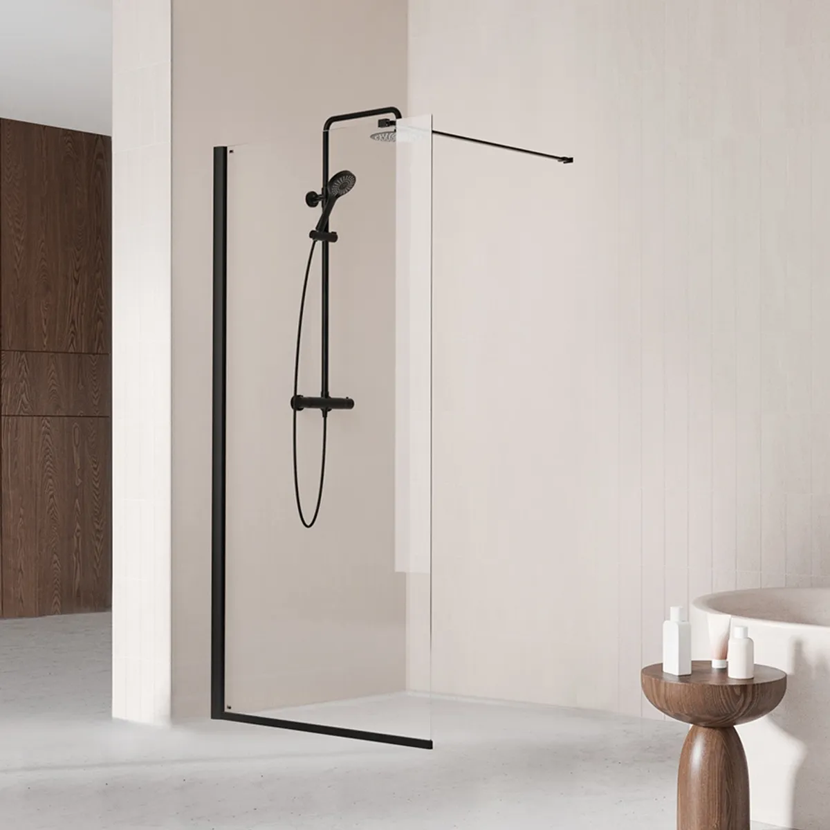 Badnor Køhler ll dusjvegg/walk-in hjørne - 95x200cm- MATT SORT