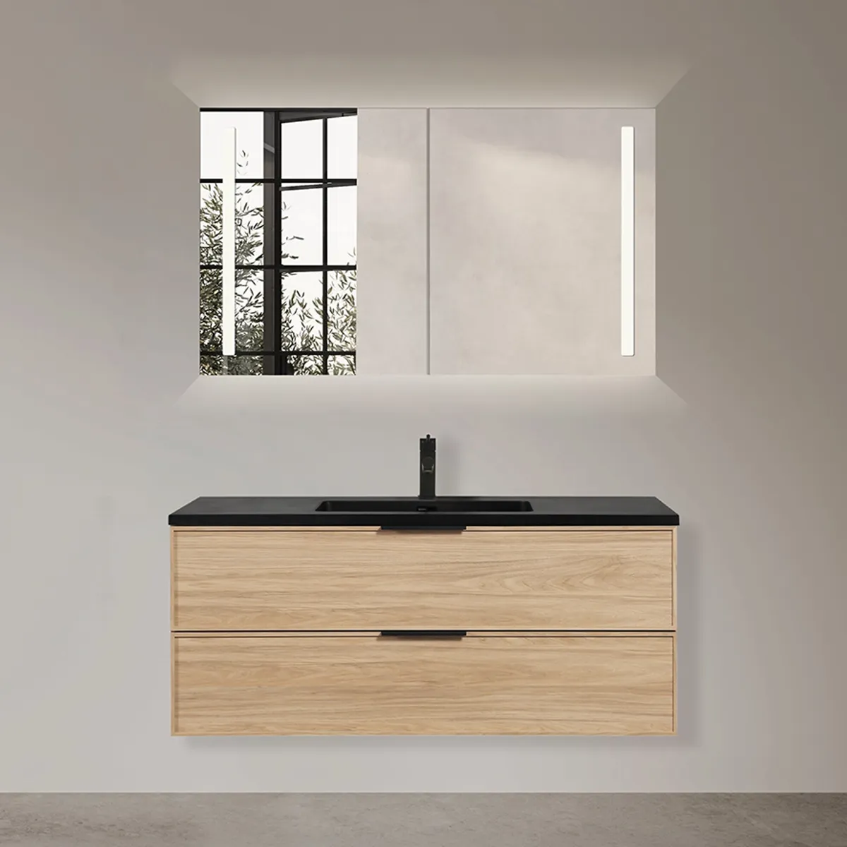 Badnor Melissa 120cm mbl.pk m/enkel servant (98420) Leah speilskap m/lys