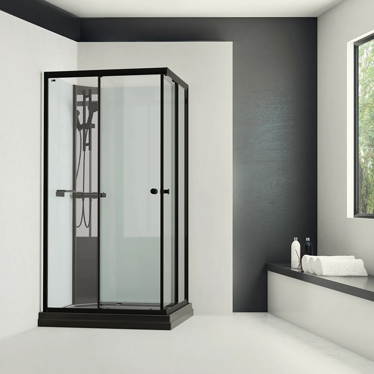 Badnor Scandia Black lux 8-2 dusjkabinett 105x90cm m/dusjsett