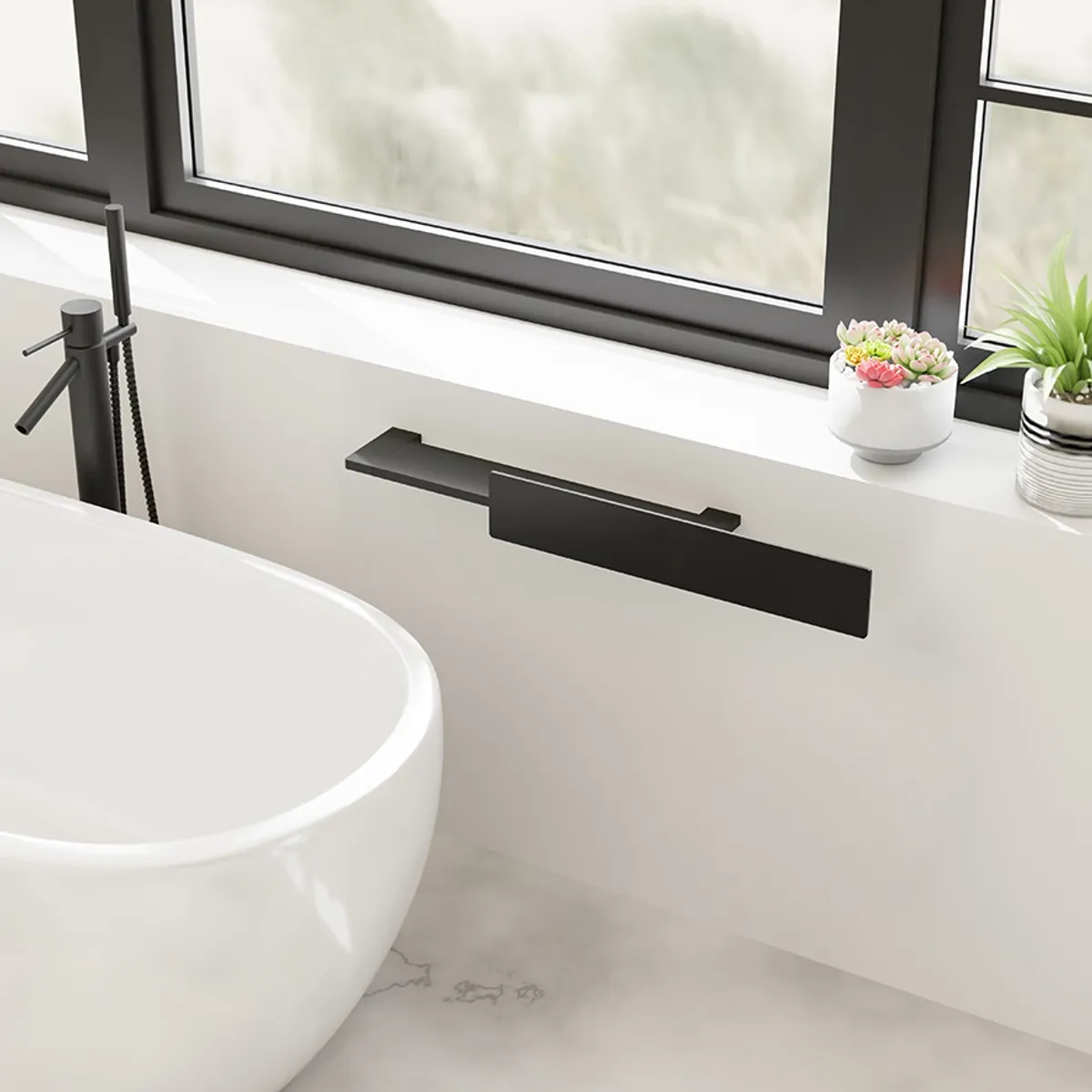 Badnor Shape vegghylle/håndkleoppheng, 800x125x125mm - MATT SORT aluminium