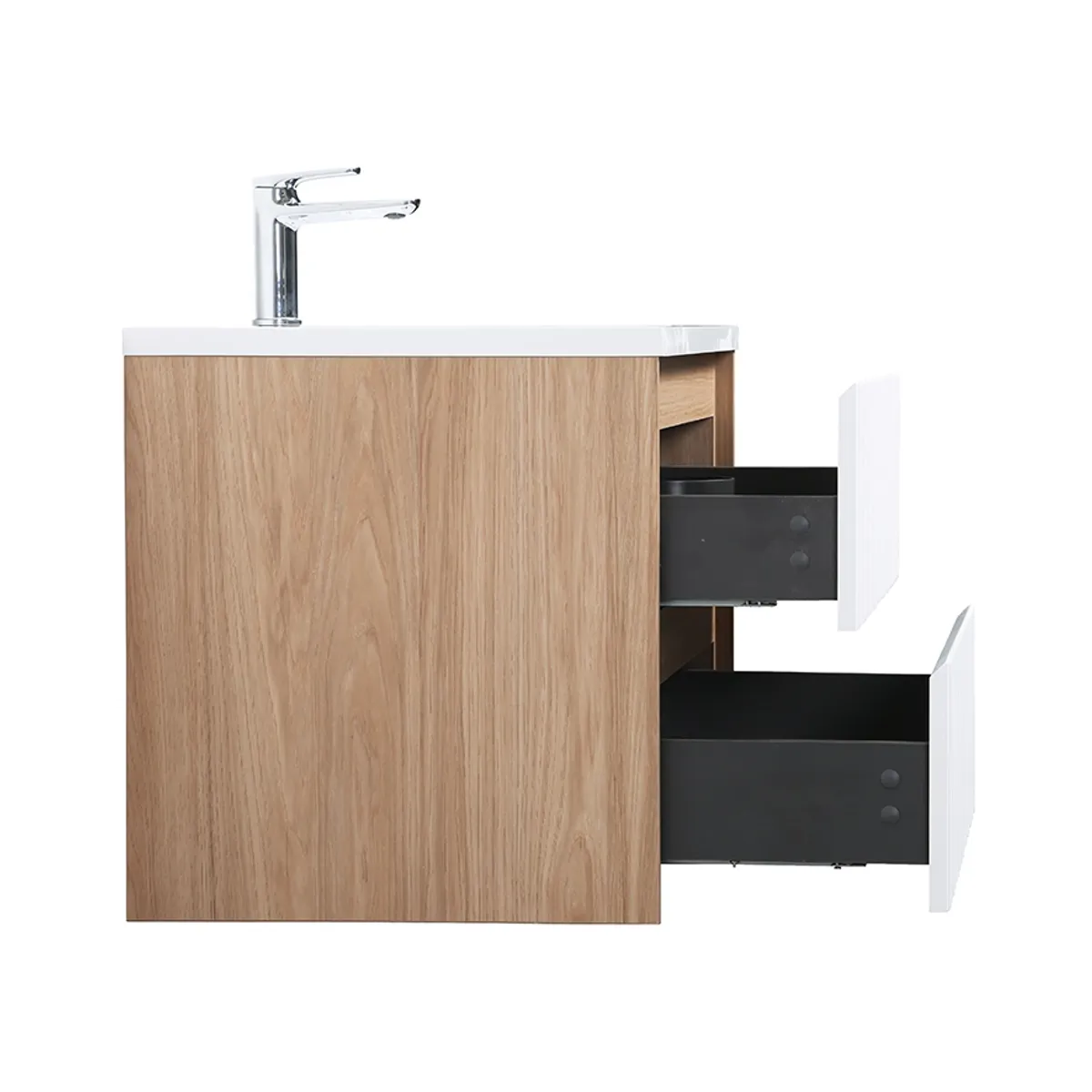 Badnor Marikken 75cm servantskap i LYS EIK/HVIT SPILE, m/hvit servant