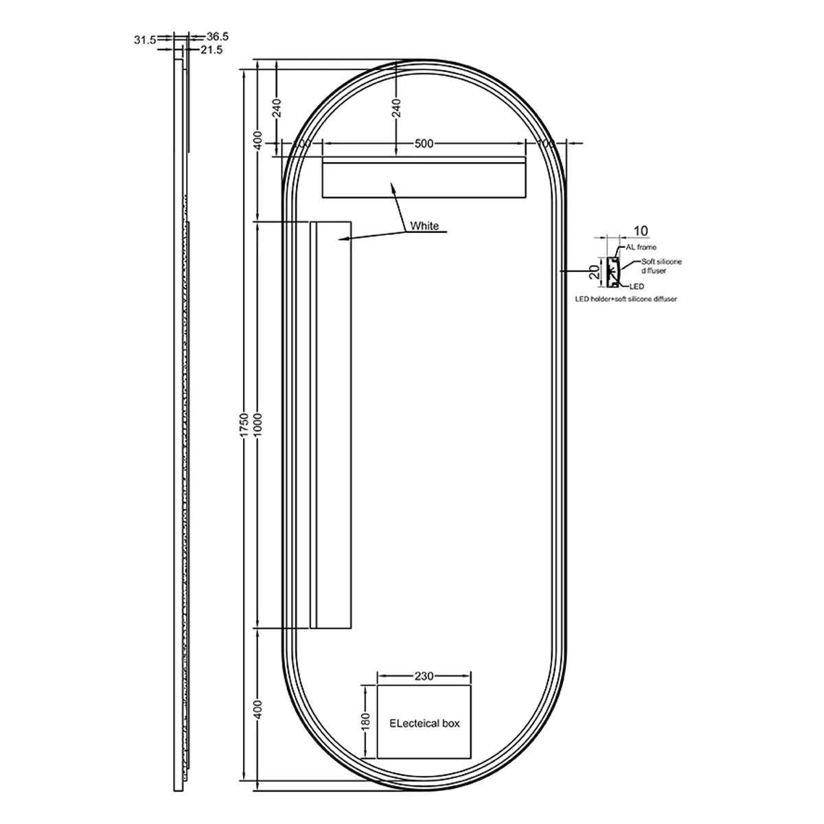 Badnor Melissa 180+40cm mbl.pk (98731) Sienna speil m/lys